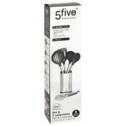 5 FIVE SIMPLY SMART - 5five - 5 ustensiles de cuisine avec pot de rangement en inox