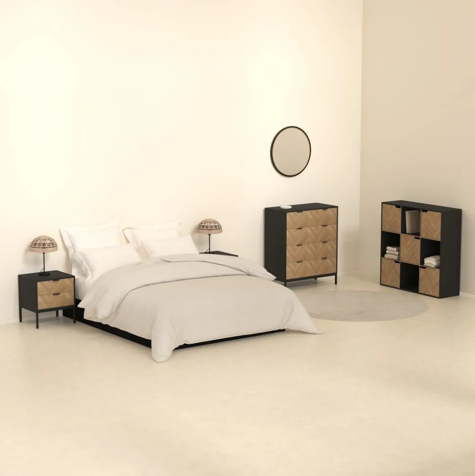 5 FIVE SIMPLY SMART - 5five - commode "chevrons" 4 tiroirs effet pin naturel et noir 95x80cm