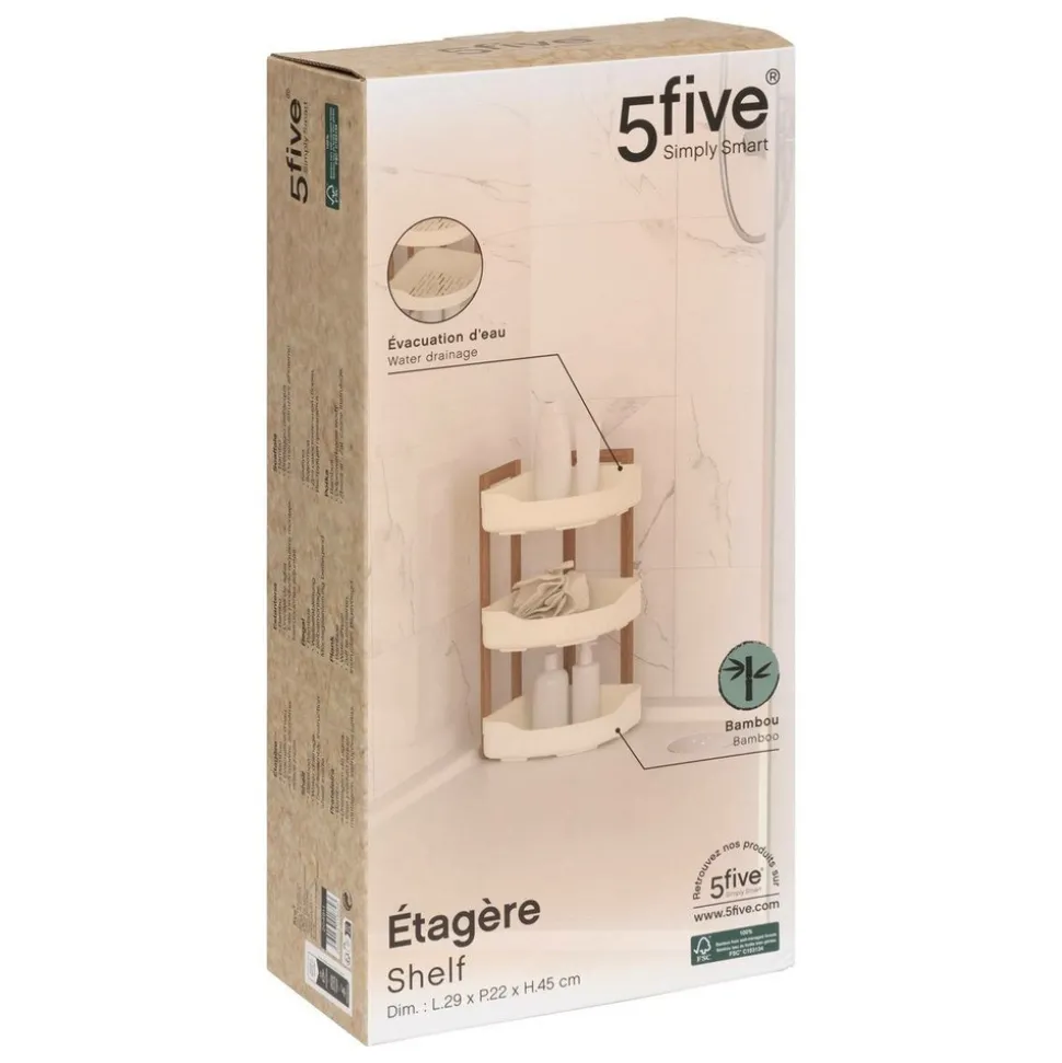 5 FIVE SIMPLY SMART - 5five - étagère d angle "naturéo" 3 niveaux en bambou blanc 29x22cm