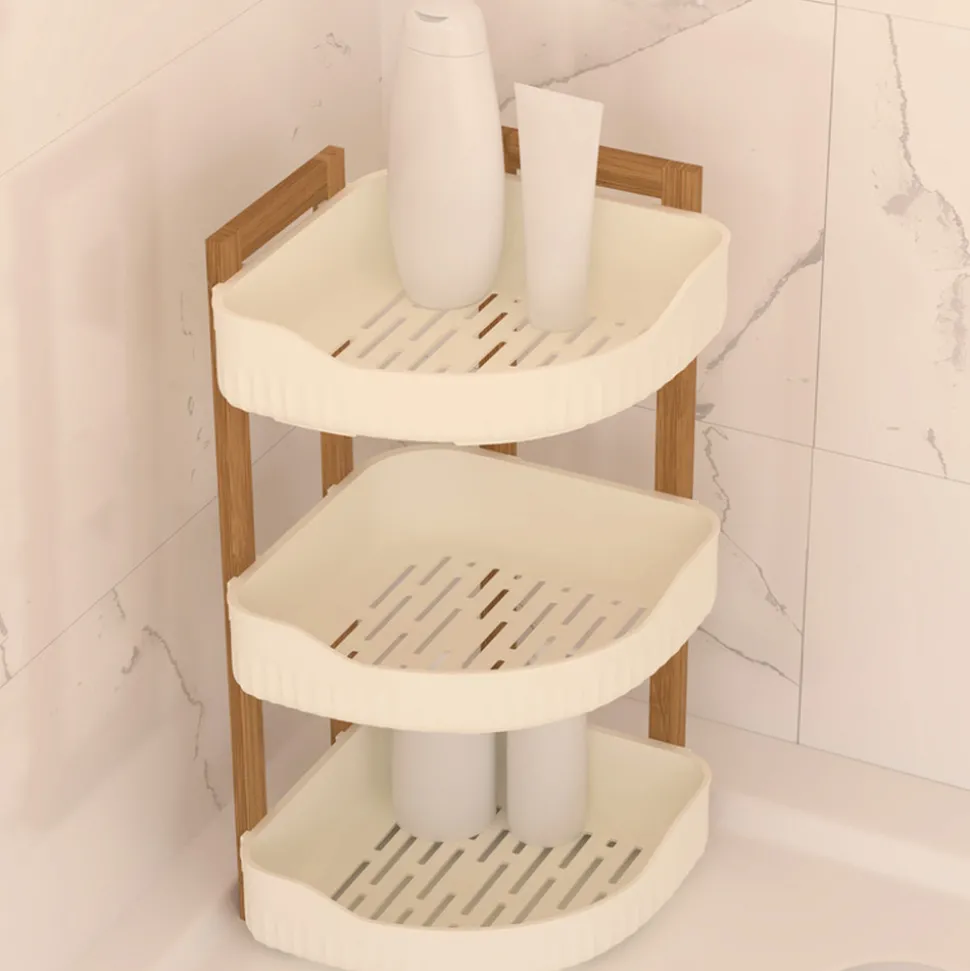 5 FIVE SIMPLY SMART - 5five - étagère d angle "naturéo" 3 niveaux en bambou blanc 29x22cm