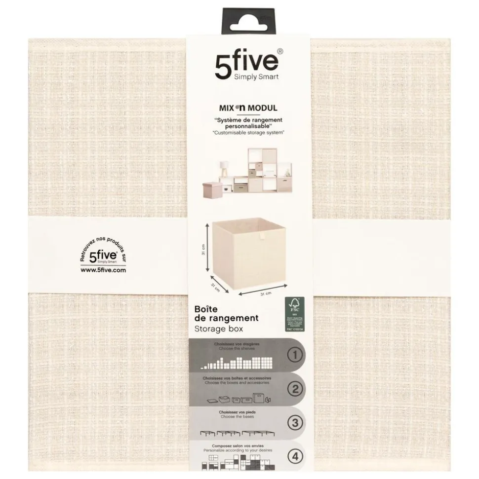 5 FIVE SIMPLY SMART - 5five - boîte de rangement "mix n modul" tweed beige 31x31cm
