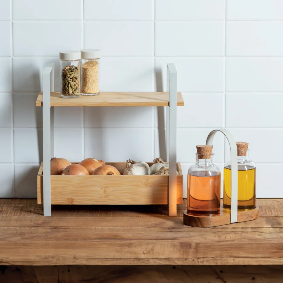 5 FIVE SIMPLY SMART - 5five - étagère "ordera" 2 niveaux avec bac de rangement en bambou