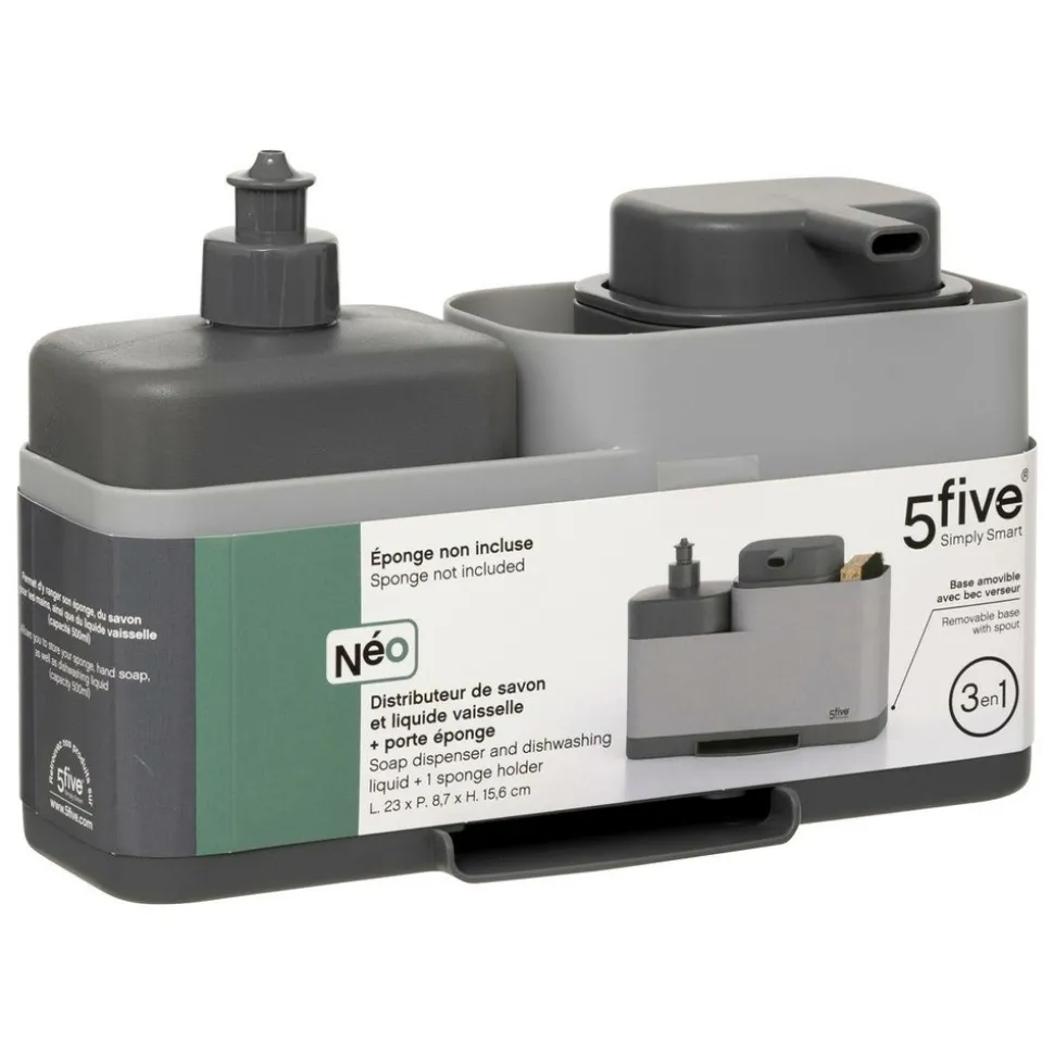 5 FIVE SIMPLY SMART - 5five - organiseur évier "néo" avec distributeur gris