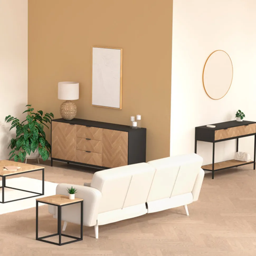 5 FIVE SIMPLY SMART - 5five - bout de canapé "chevrons" effet bois et noir 40x40cm