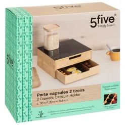5 FIVE SIMPLY SMART - 5five - porte-capsules "blackbamboo" 2 tiroirs beige