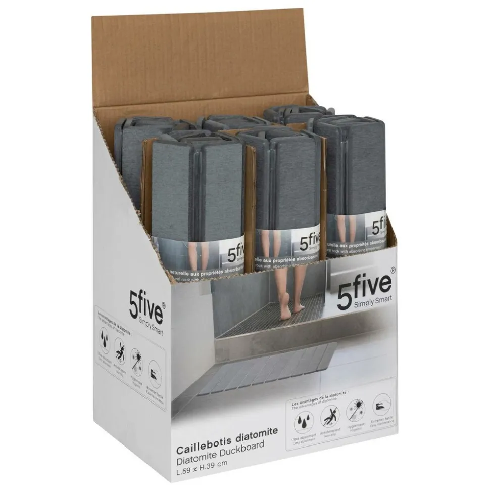 5 FIVE SIMPLY SMART - 5five - tapis de bain caillebotis en diatomite gris 59x39cm