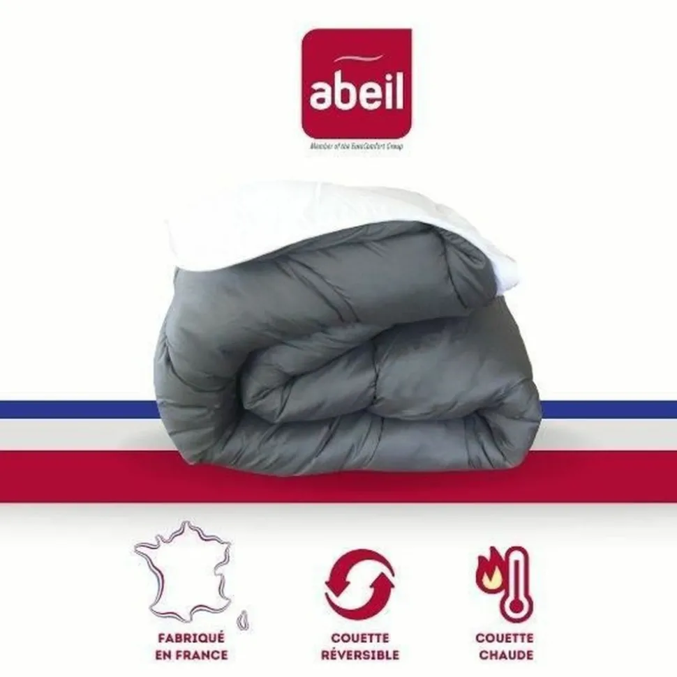 ABEIL - Couette bicolore 200 x 200 cm - blanc et gris