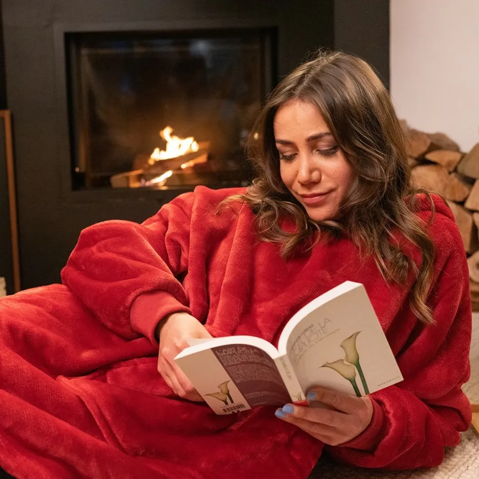 ACTIFORME - Sweat en plaid chaud et doux - vêtement confortable d'intérieur toodhoodie - | rouge |