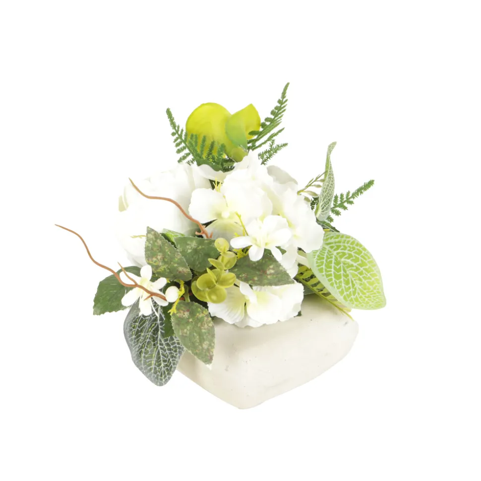 ARCHE DIFFUSION - Composition florale artificielle cœur ciment D.20 H.20cm