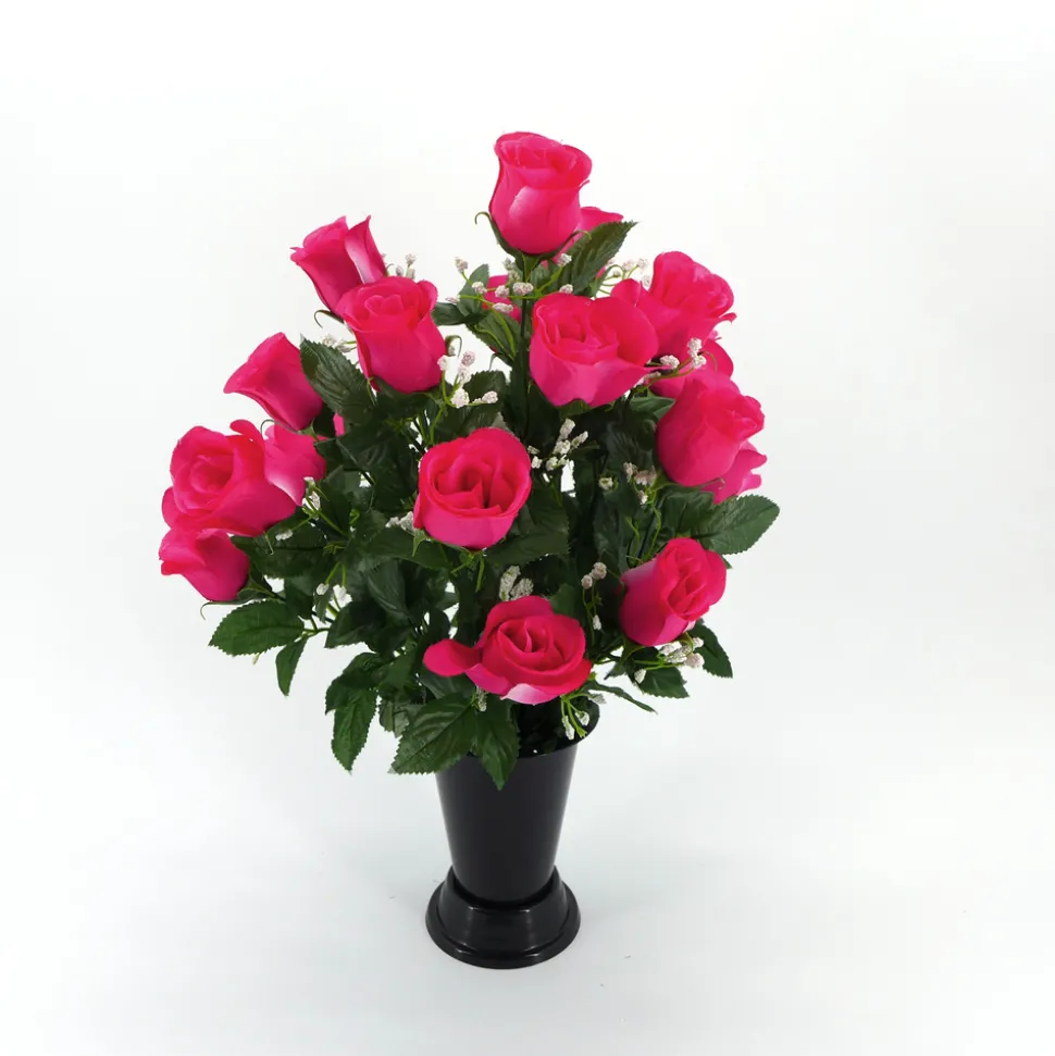 ARCHE DIFFUSION - Fleurs artificielles - bouquet funéraire fuchsia D.28 H.46cm