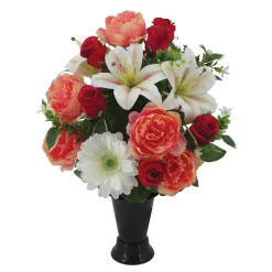 ARCHE DIFFUSION - Fleurs artificielles - bouquet funéraire rouge H.55 D.45cm