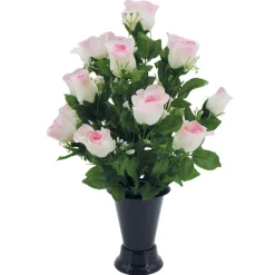 ARCHE DIFFUSION - Fleurs artificielles - bouquet funéraire rose avec vase D.28 H.46cm