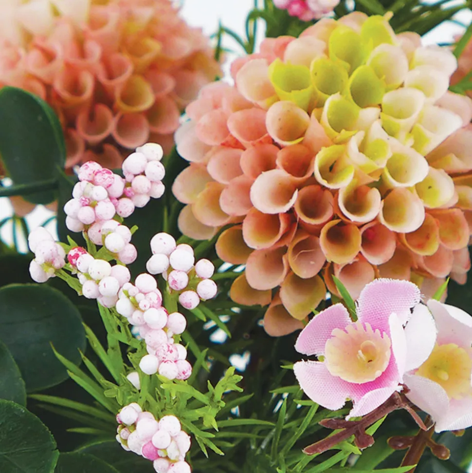 ARCHE DIFFUSION - Fleurs artificielles - bouquet rose dahlias, graminées, fleurs H.32cm