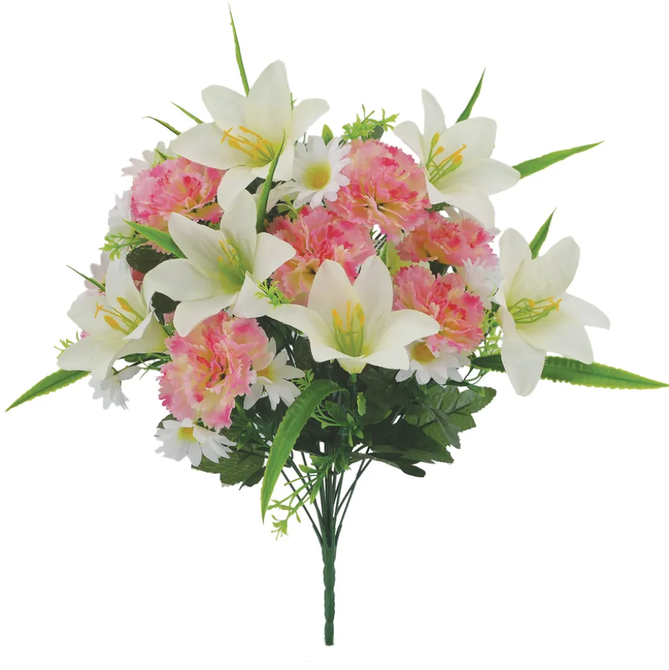 ARCHE DIFFUSION - Fleurs artificielles - bouquet rose d'œillets, lys, fleurs H.50cm