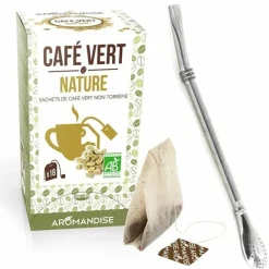 AROMANDISE - Café vert nature 18 sachets + paille inox avec filtre