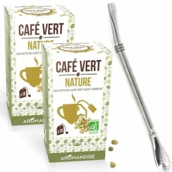 AROMANDISE - Café vert nature 36 sachets + paille inox avec filtre