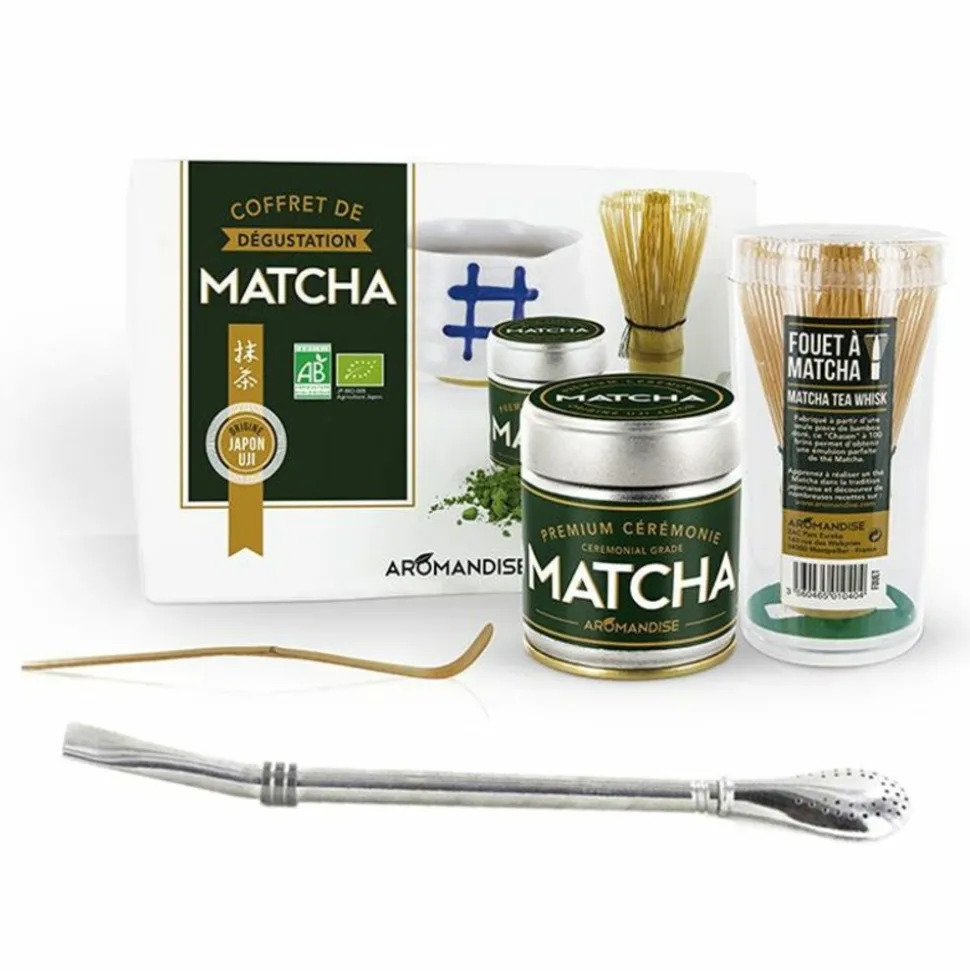 AROMANDISE - Coffret découverte de la cérémonie du thé matcha + paille inox avec filtre