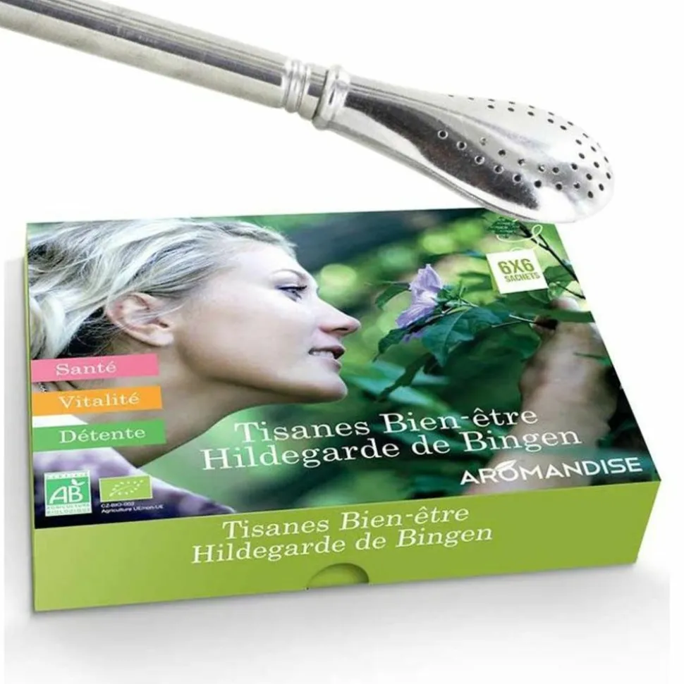 AROMANDISE - Coffret découverte tisanes 36 sachets + paille inox avec filtre