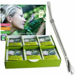 AROMANDISE - Coffret découverte tisanes 36 sachets + paille inox avec filtre