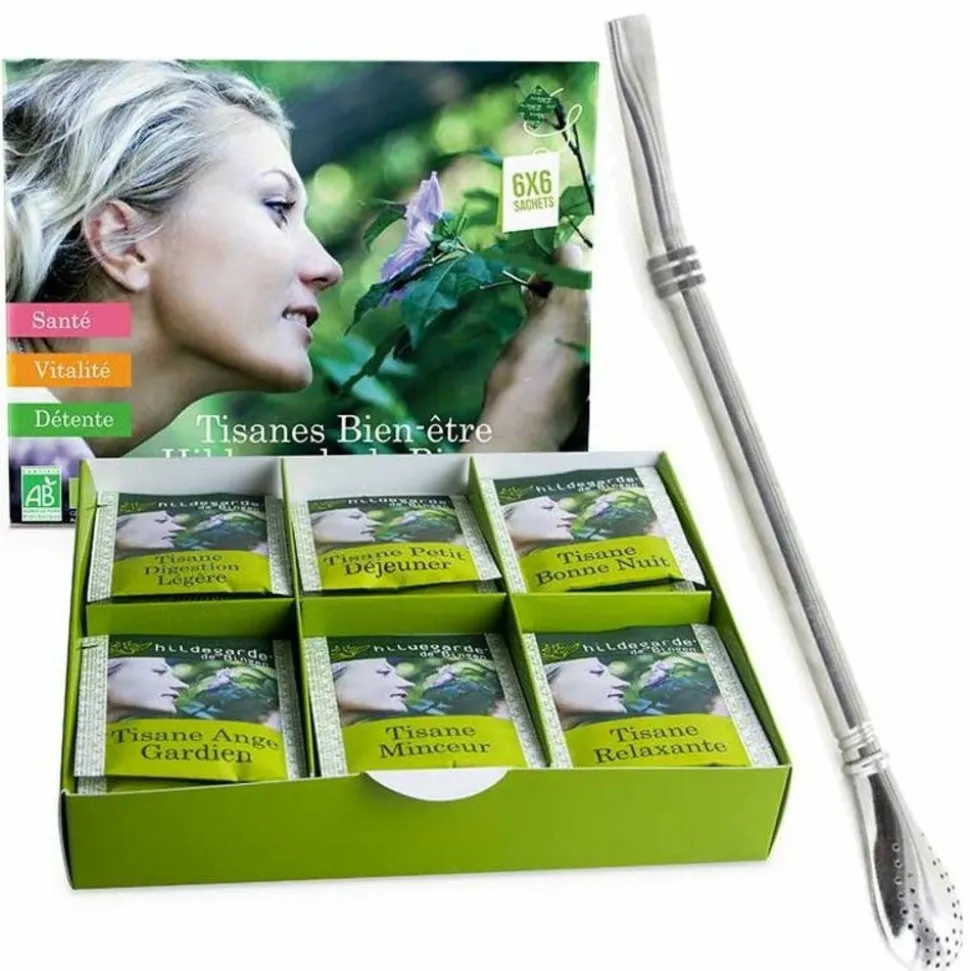AROMANDISE - Coffret découverte tisanes 36 sachets + paille inox avec filtre
