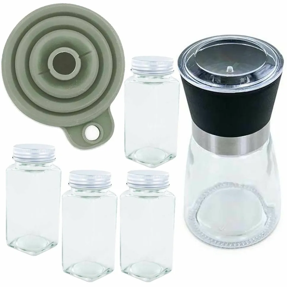 AROMANDISE - Coffret épices avec moulin, entonnoir & 4 flacons