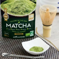 AROMANDISE - Coffret thé matcha + fouet + cuillère en bambou + paille inox avec filtre