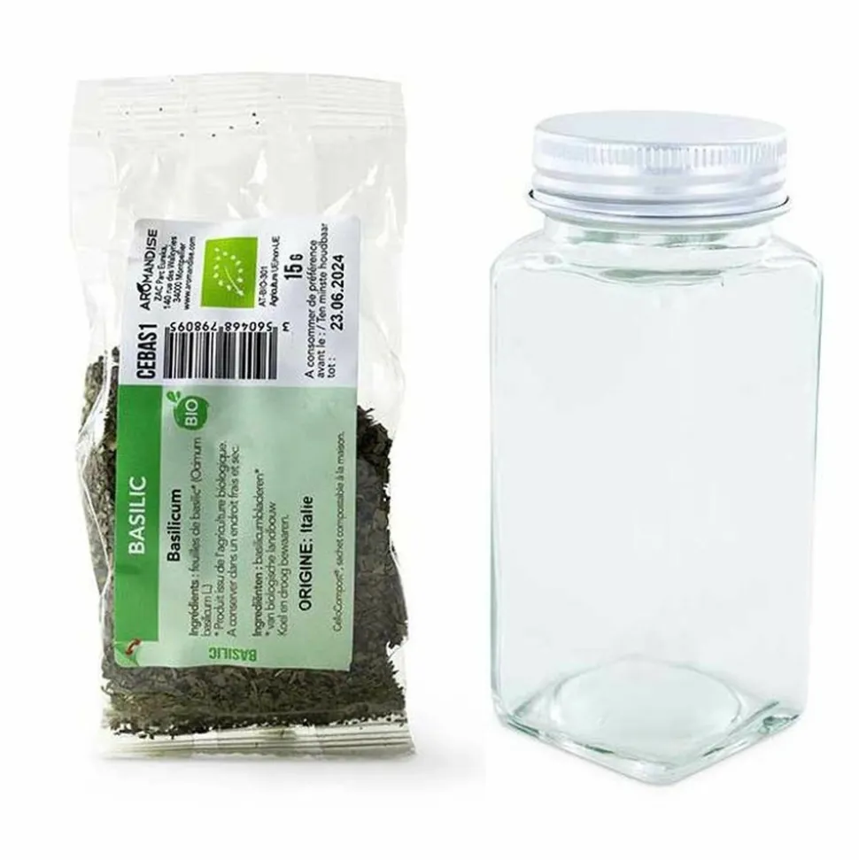 AROMANDISE - Flacon à épices poudreur + basilic bio 15 g