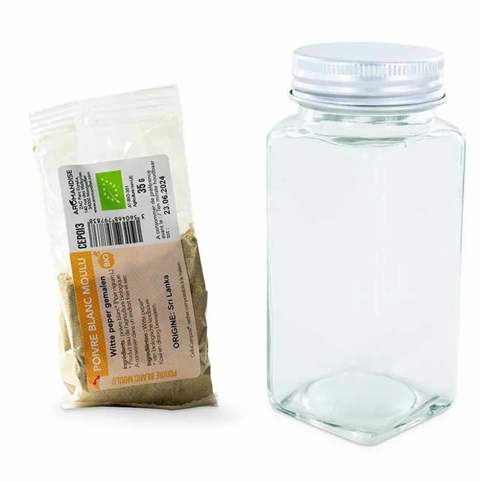 AROMANDISE - Flacon à épices poudreur + poivre blanc moulu 35 g
