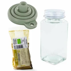 AROMANDISE - Flacon à épices poudreur + entonnoir + curry doux 50 g