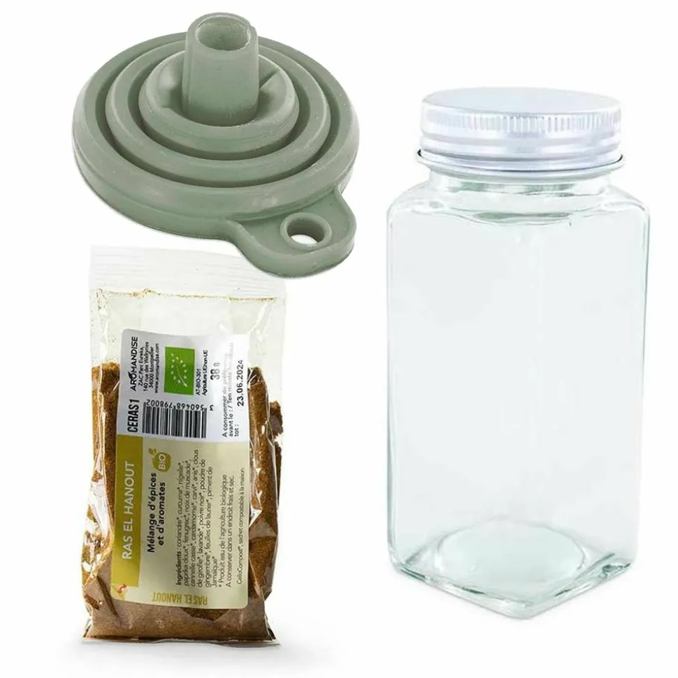 AROMANDISE - Flacon à épices poudreur + entonnoir + ras el hanout 38 g