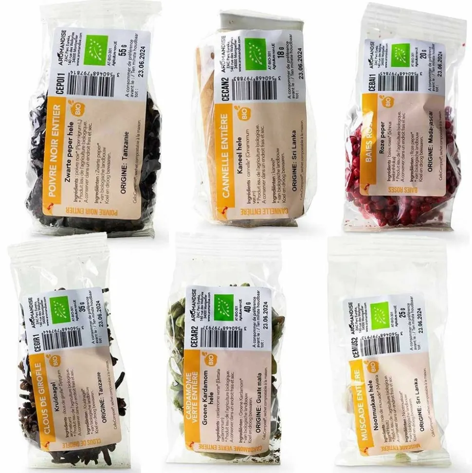 AROMANDISE - Kit 6 épices à moudre bio