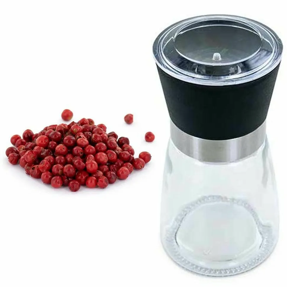 AROMANDISE - Moulin à épices en verre et céramique + baies rose de madagascar