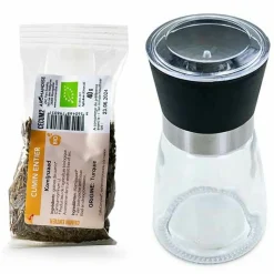 AROMANDISE - Moulin à épices en verre et céramique + cumin entier bio
