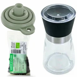 AROMANDISE - Moulin à épices, entonnoir et baies de genévrier bio