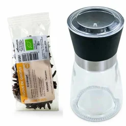 AROMANDISE - Moulin à épices en verre et céramique + clous de girofle bio