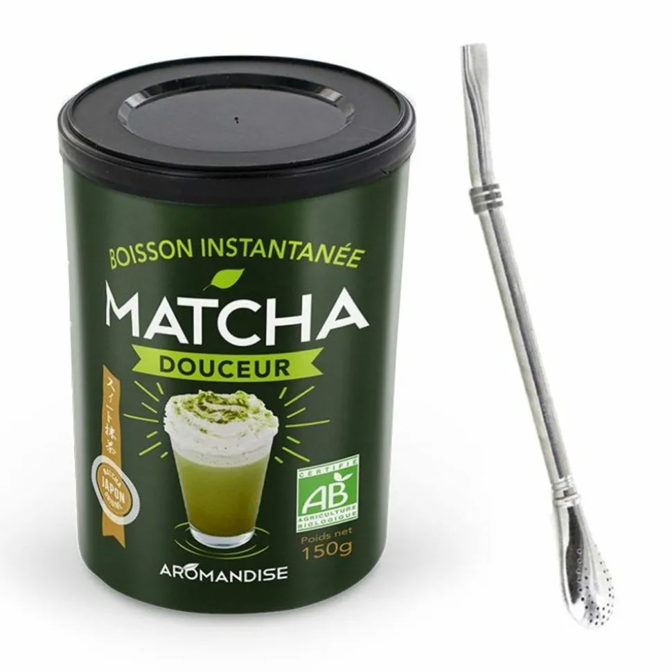 AROMANDISE - Préparation douceur de matcha bio + paille inox avec filtre