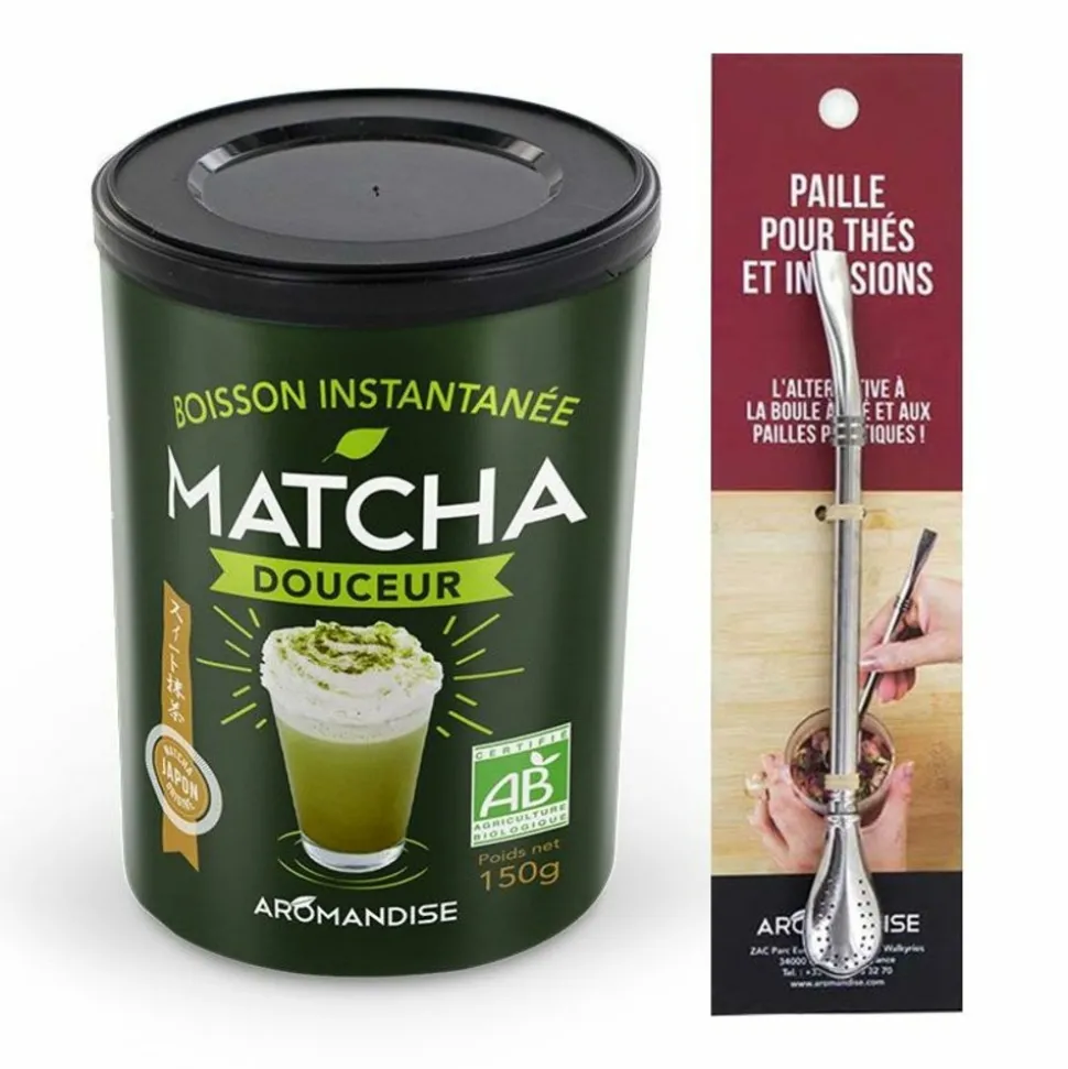 AROMANDISE - Préparation douceur de matcha bio + paille inox avec filtre