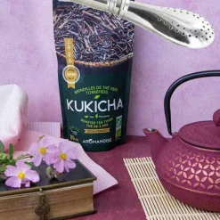 AROMANDISE - Sachet de thé bio japonais kukicha 80 g + paille inox avec filtre