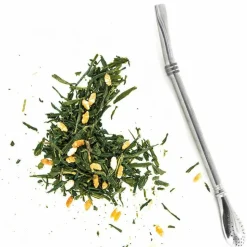 AROMANDISE - Thé vert bio japonais genmaicha sencha & riz grillé 100 g + paille inox avec filtre
