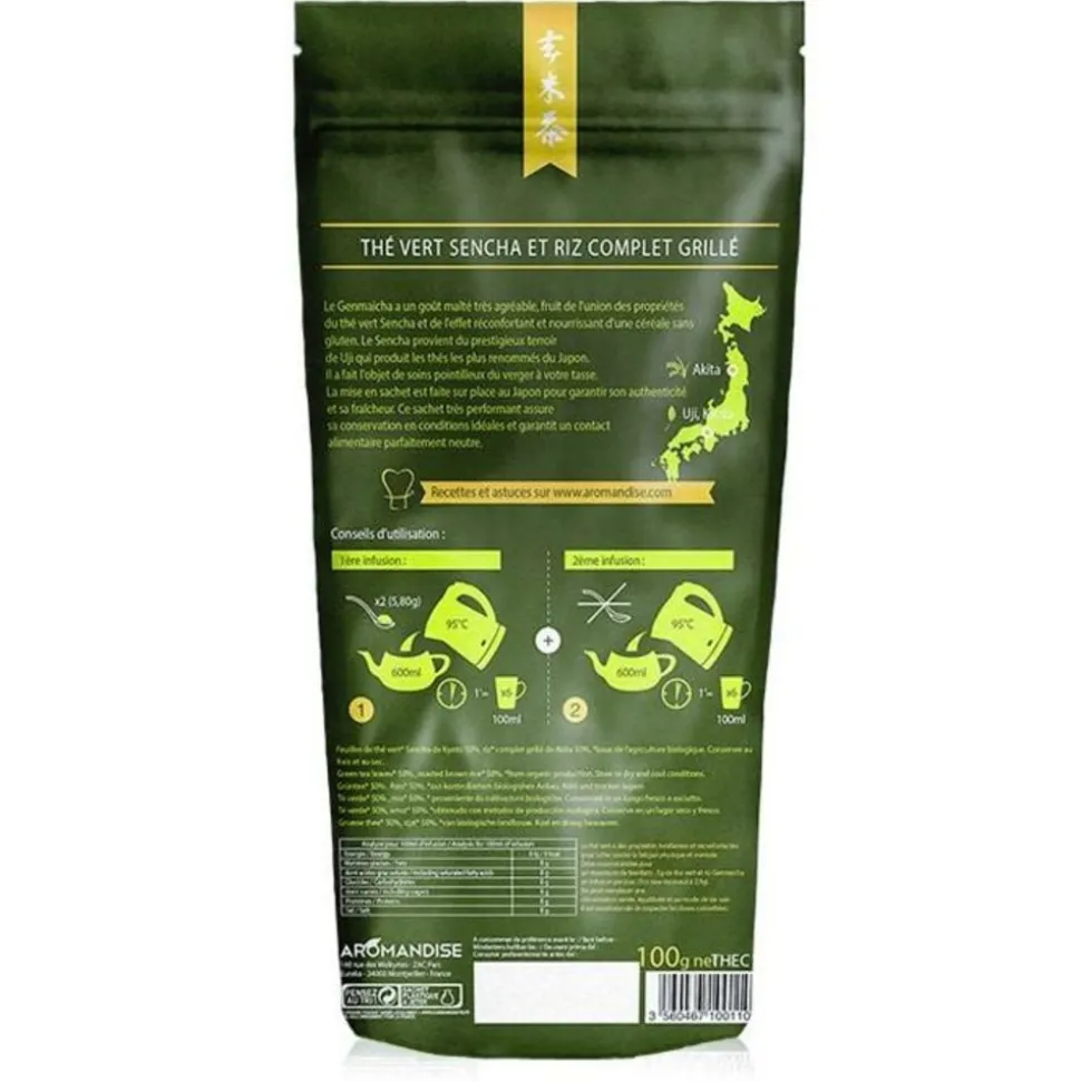 AROMANDISE - Thé vert bio japonais genmaicha - sencha & riz grillé - 100 g