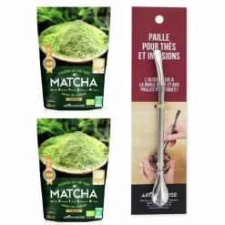 AROMANDISE - Thé vert bio matcha en poudre 100 g + paille inox avec filtre