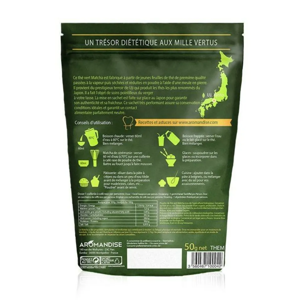 AROMANDISE - Thé vert bio matcha en poudre - 50 g