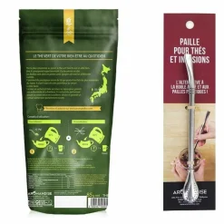 AROMANDISE - Thé vert bio sencha japonais + paille inox avec filtre