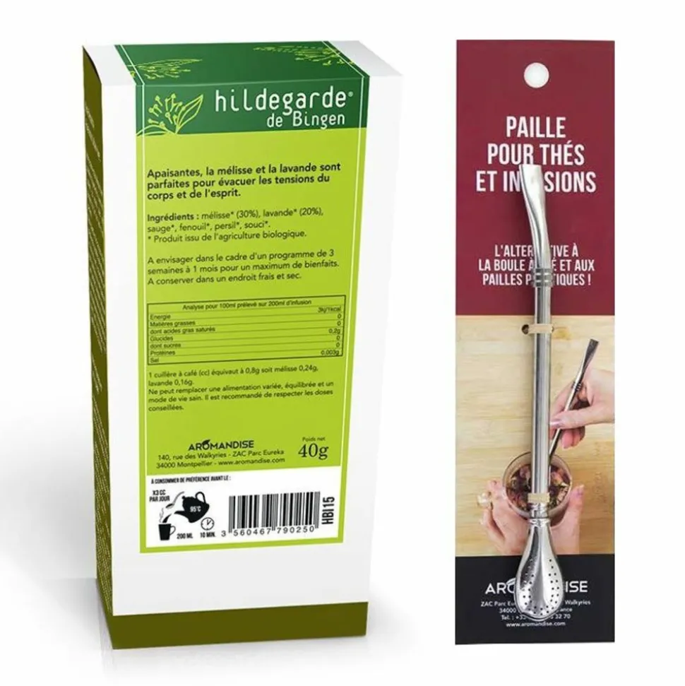 AROMANDISE - Tisane bio relaxante + paille inox avec filtre