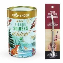 AROMANDISE - Tisane bio soirées d'hiver + paille inox avec filtre