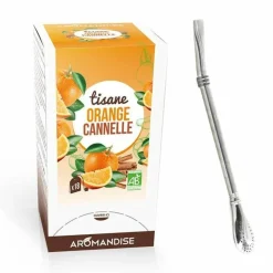 AROMANDISE - Tisane orange et cannelle bio 20 sachets + paille inox avec filtre