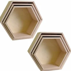 ARTEMIO - 2 blocs de 3 étagères hexagone en bois 24-30 cm