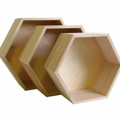 ARTEMIO - 2 blocs de 3 étagères hexagone en bois 24-30 cm