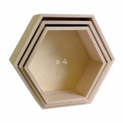 ARTEMIO - 4 blocs de 3 étagères hexagone en bois 24-30 cm