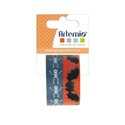 ARTEMIO - 2 masking tape halloween 5 m x 15 mm - chauve-souris et squelette